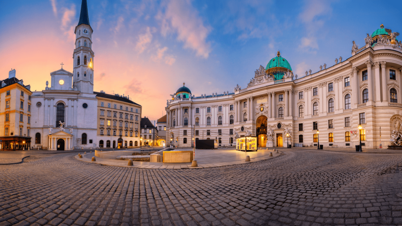 Hofburg square in Vienna at dusk