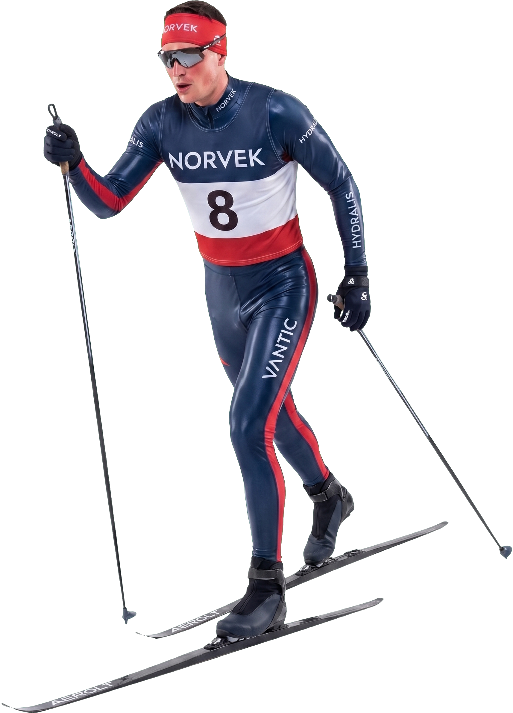 Cross-country skier mid-stride in classic technique