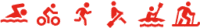 Swimming, cycling, running, speed skating, rowing and skiing sport icons