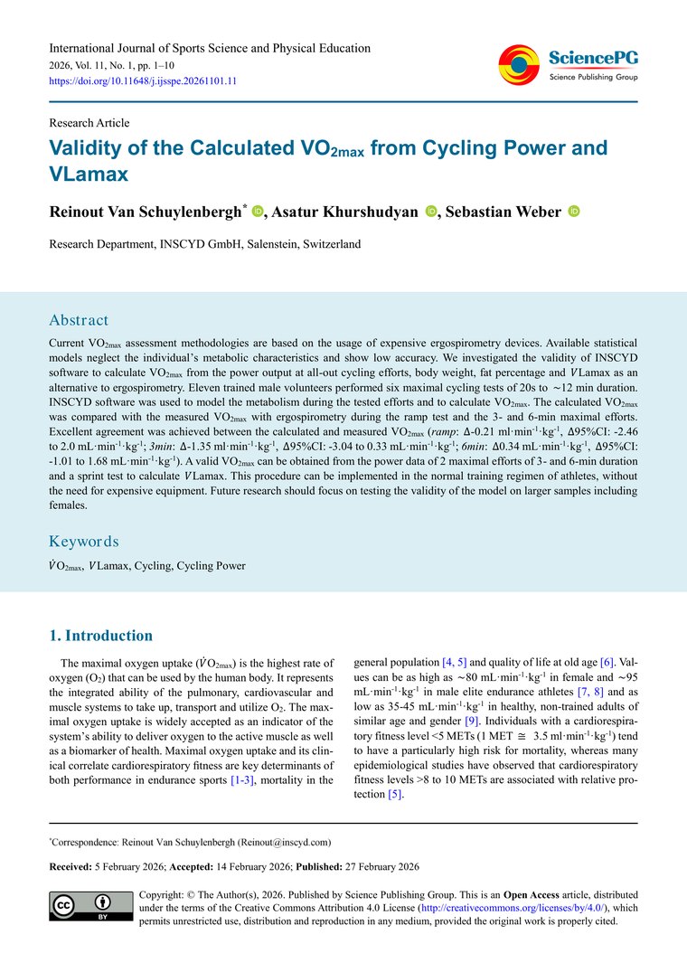 Validity of the calculated VO2max from cycling power and VLamax