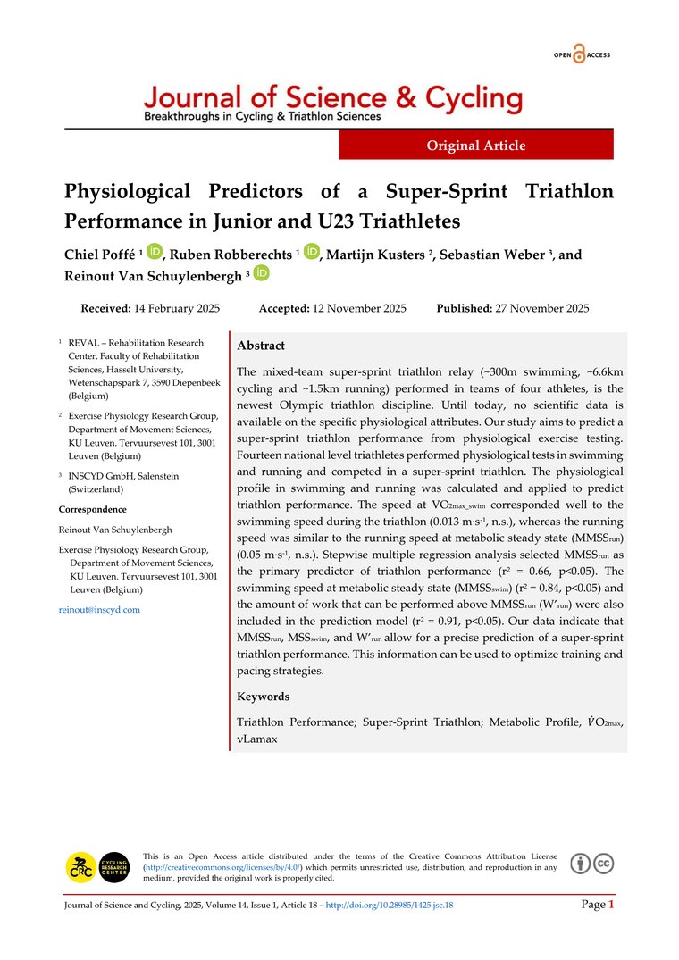 Physiological predictors of a super-sprint triathlon performance