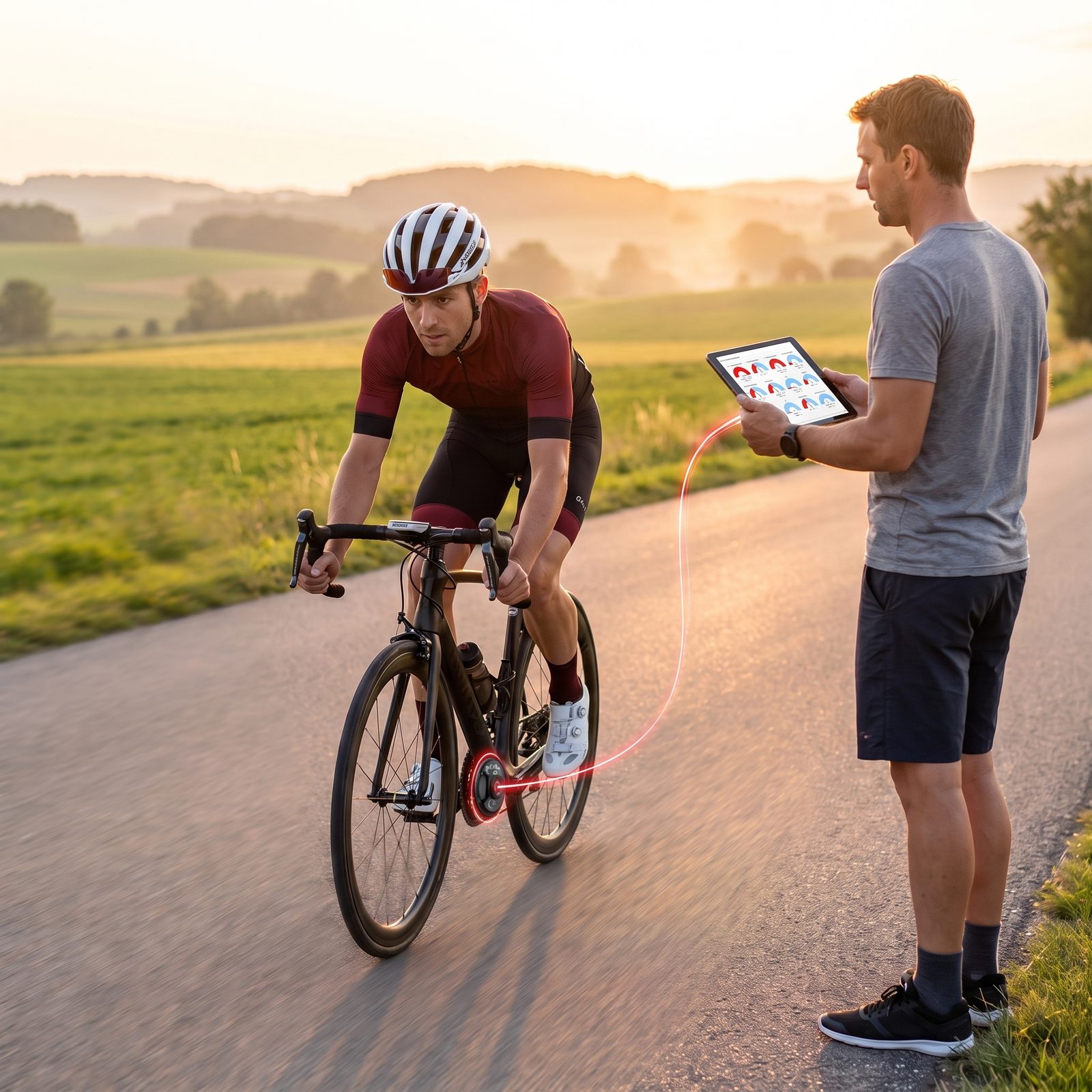 Coach reviewing an athlete's metabolic profile outdoors